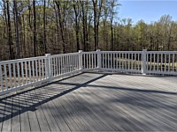 <b>Trex Transcend Island Mist Decking installed in Diagonal Pattern with White Washington Vinyl Railing</b>